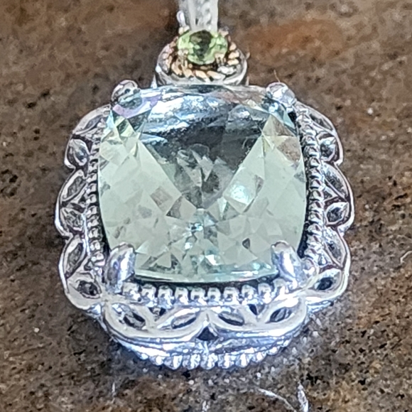 Intricate Sterling Silver 14k Gold Green Quartz Gemstone Necklace Chain Jeweley - Picture 5 of 10